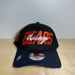 Chicago Bears Hat Cap 39Thirty New Era Stretch M/L Navy Black Script Orange